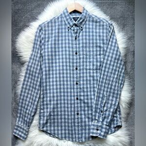 J. Crew Button Down Shirt Sz S Slim Fit Plaid Blue Gingham 100% Cotton Casual